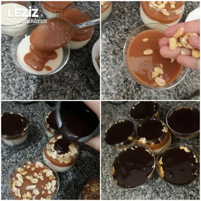 Karamelli Fıstıklı Muhallebi Cupları (Sinickers Tadında)