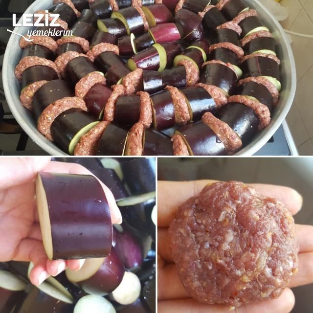 Fırında Köfteli Soğanlı Patlıcan Dizme