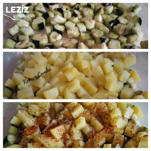 Fırında Domates Soslu Patatesli Patlıcan Yemeği