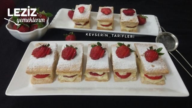 Nefis Kremasıyla Çilekli Milföy Tatlısı