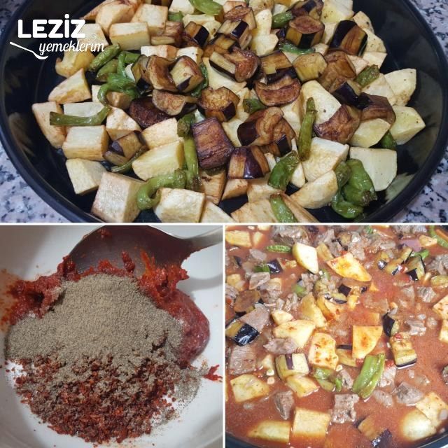 Fırında Nefis Kuşbaşılı Patates Ve Patlıcan Yemeği (Kızartarak)