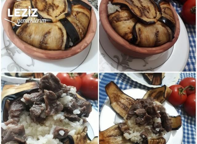 Porsiyonluk Güveçlerde Patlıcan Perdeli Kavurmalı Pilav