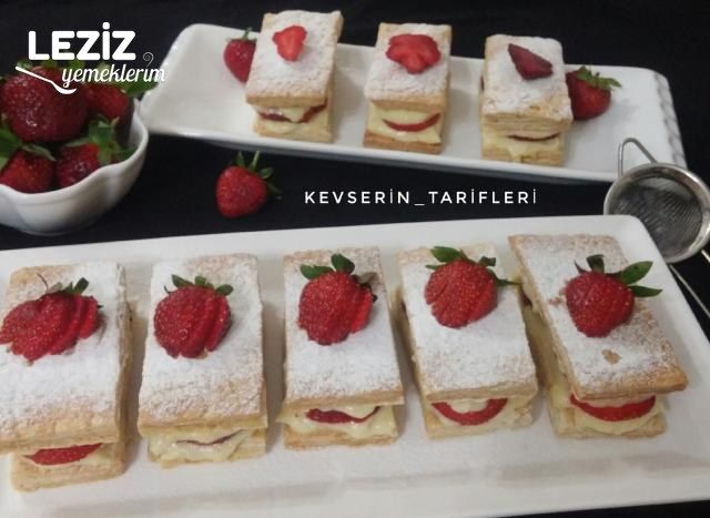 Nefis Kremasıyla Çilekli Milföy Tatlısı