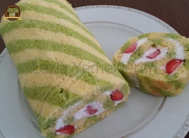 Çilekli Rulo Şerit Pasta